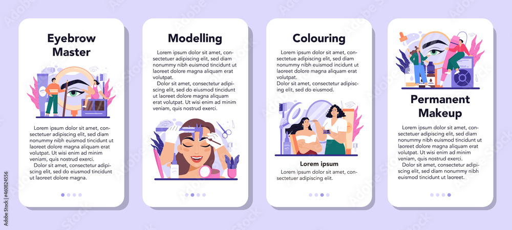 Eyebrow master mobile application banner set. Master making perfect eyebrows Eyebrow master mobile application banner set. Master making perfect eyebrows