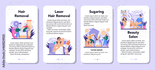 Depilation and epilation mobile application banner set. Hair removal