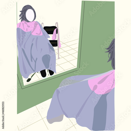 Flat vector illustration; Makeover time. The person who is at beauty salon to refreshing look by cutting hair