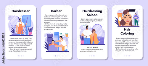 Hairstylist mobile application banner set. Idea of hairdressing in salon