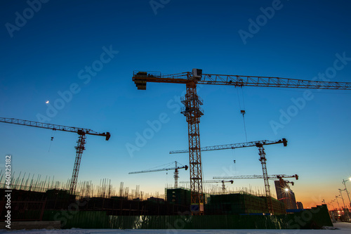 The building site is in the evening