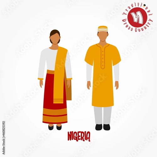 Set of alphabet "N" cartoon characters in traditional clothes