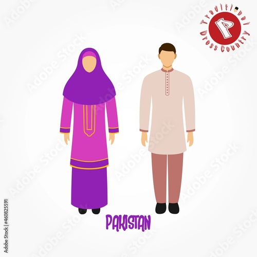 Set of alphabet "P" cartoon characters in traditional clothes.