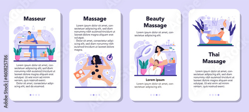 Masseur mobile application banner set. Spa procedure in beauty