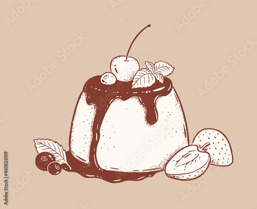 Vintage style vector illustration of Panna Cotta