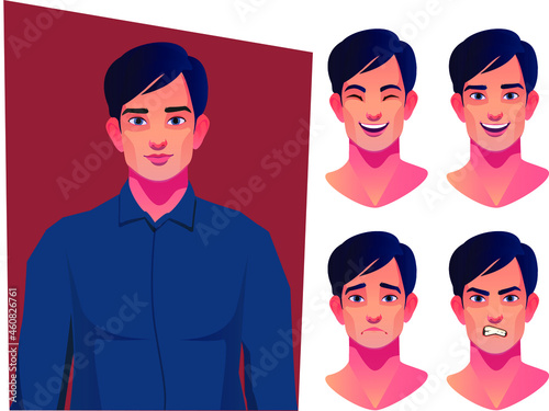 handsome office man with different facial expressions set of vector illustration