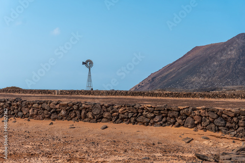 Much drought in Las Salinas de Lobos on the Isla de Lobos, next to the north coast of the island of Fuerteventura, Canary Islands. Spain
