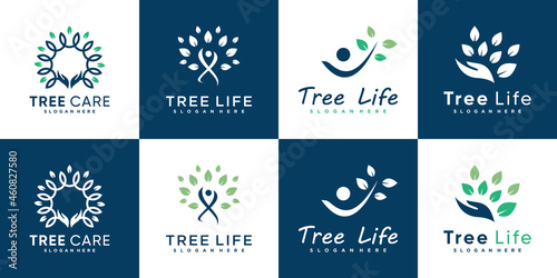 Tree life logo collection with modern human style Premium Vector