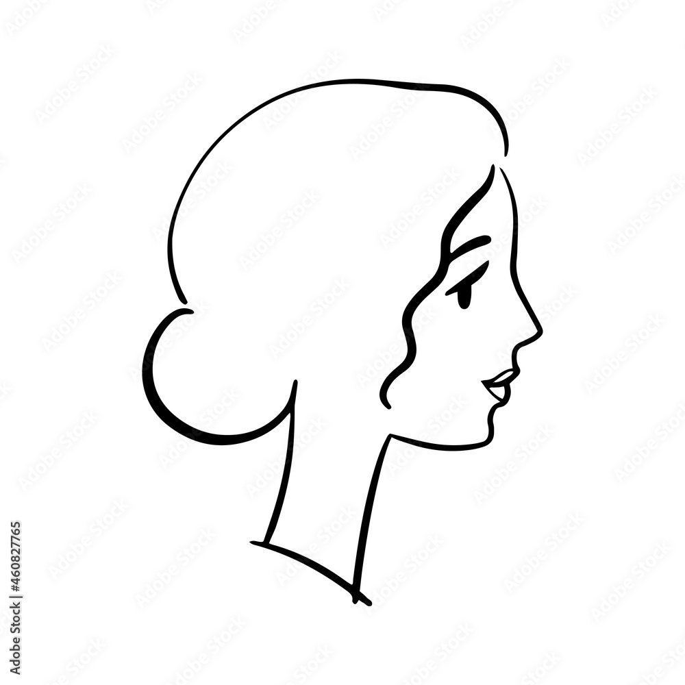 Woman portrait, romantic profile portrait. Hand drawn style. Simple logo for beauty products Woman portrait, romantic profile portrait. Hand drawn style. Simple logo for beauty products