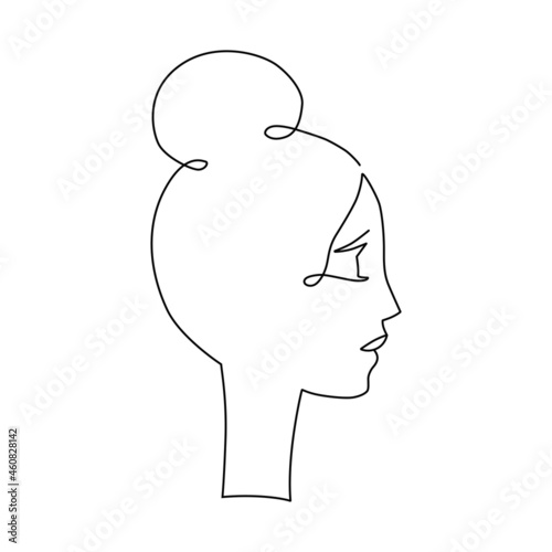 Woman portrait, romantic profile portrait with bun classic hairstyle. Simple logo for beauty salon.