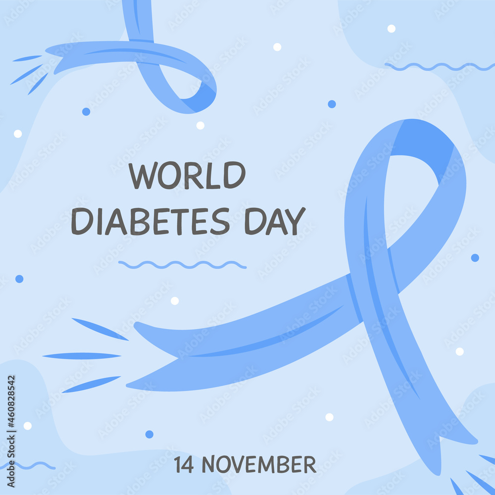 Social media square banner template for World Diabetes day. Blue ribbon as  symbol of high blood sugar awareness. Greeting card. Vector flat style  illustration. Stock Vector | Adobe Stock
