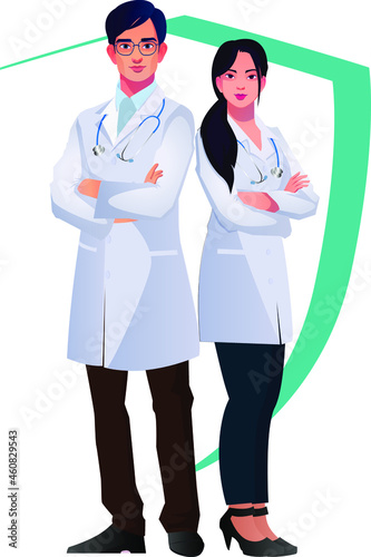 young male and female doctor characters set healthcare service vector illustration 1