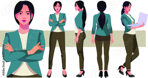 business woman character in different poses set vector indian style