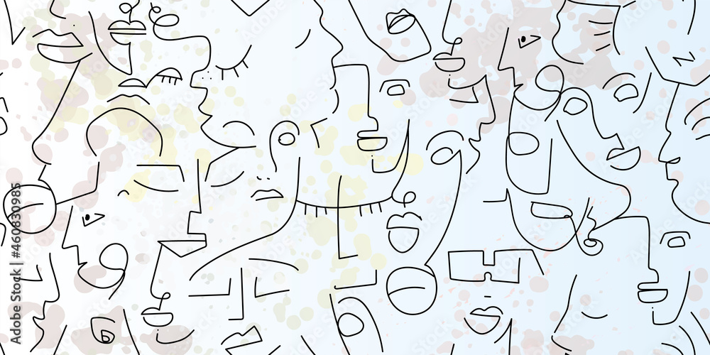 One line drawing. Abstract face seamless pattern. One line drawing. Abstract face seamless pattern.