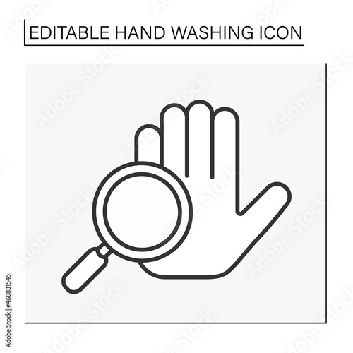  Expertise line icon. Researching hand cleaning. Hygiena concept. Isolated vector illustration. Editable stroke