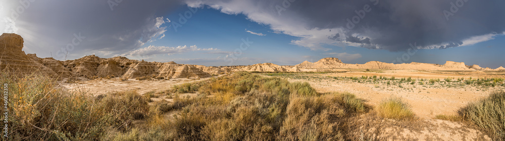 Panoramic view of Bardenas Reales in Navarra, Spain. 