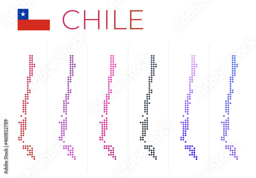 Chile dotted map set. Map of Chile in dotted style. Borders of the country filled with beautiful smooth gradient circles. Modern vector illustration.