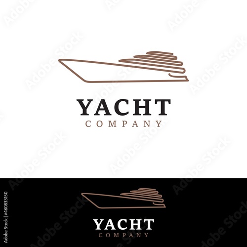 Yacht Cruise Boat Ship for Ocean Vacation Logo design inspiration with minimalist line art style