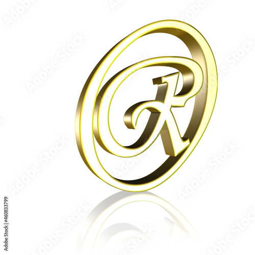 Registered Trade Mark Symbol in Gelb, Gold auf weißem Hintergrund als 3D Illustration, 3D Rendering