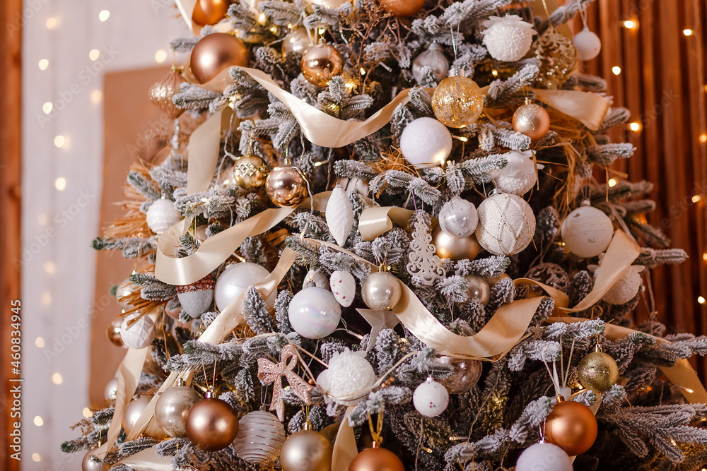 white and gold balls on the Christmas tree white and gold balls on the Christmas tree