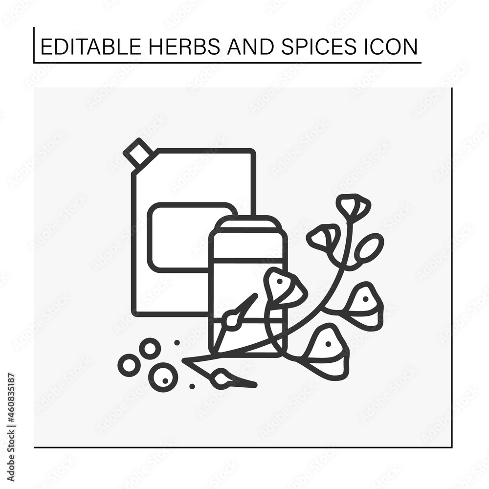 Mustard line icon. Hot-tasting seasoning in a jar for food. Strong-smelling and strong-tasting herb. Herbs and spices concept. Isolated vector illustration. Editable stroke Mustard line icon. Hot-tasting seasoning in a jar for food. Strong-smelling and strong-tasting herb. Herbs and spices concept. Isolated vector illustration. Editable stroke