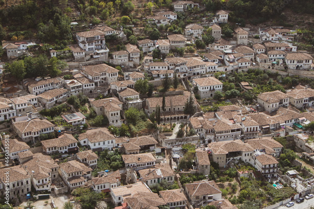 Berat, Albania. The city of a thousand windows. City view. Natural landscape. 