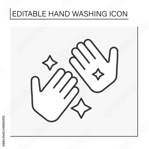 Shining hands line icon. Clean and moisturized hands. Sanitary and care. Hygiena concept. Isolated vector illustration. Editable stroke