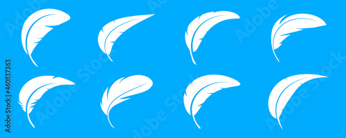 Set of Bird Feather. Feathers vector set in a flat style. Pen icon. Black quill feather silhouette. Plumelet collection isolated on white background