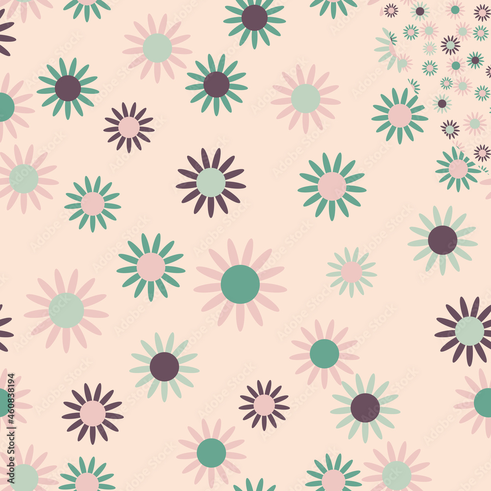 Pink pastel daisy geometric vector seamless pattern 