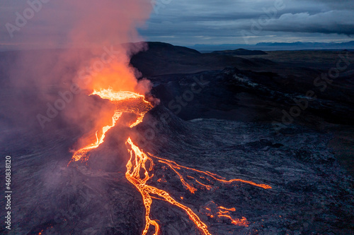 Active volcano aerial view, Mount Fagradalsfjall, Iceland