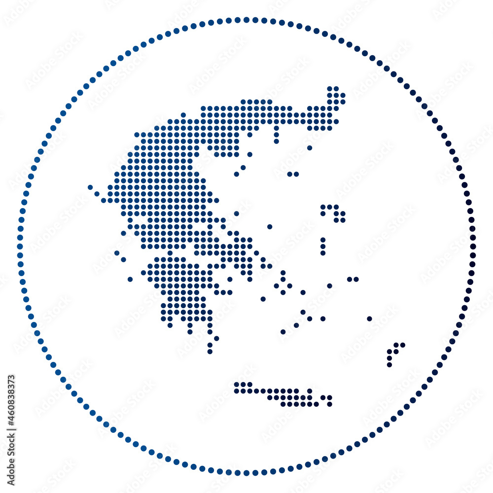 Fototapeta premium Greece digital badge. Dotted style map of Greece in circle. Tech icon of the country with gradiented dots. Astonishing vector illustration.