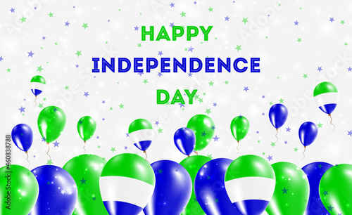 Sierra Leone Independence Day Patriotic Design. Balloons in Sierra Leonean National Colors. Happy Independence Day Vector Greeting Card.