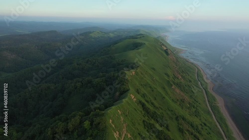 Footages of Sakhalin Island, sea and mountains, video shot on a quadcopter