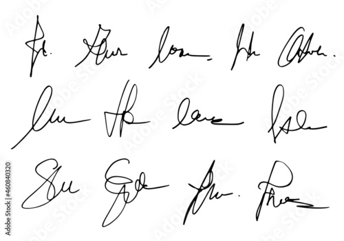 Manual signature for documents on white background. Hand drawn Calligraphy lettering Vector illustration EPS10