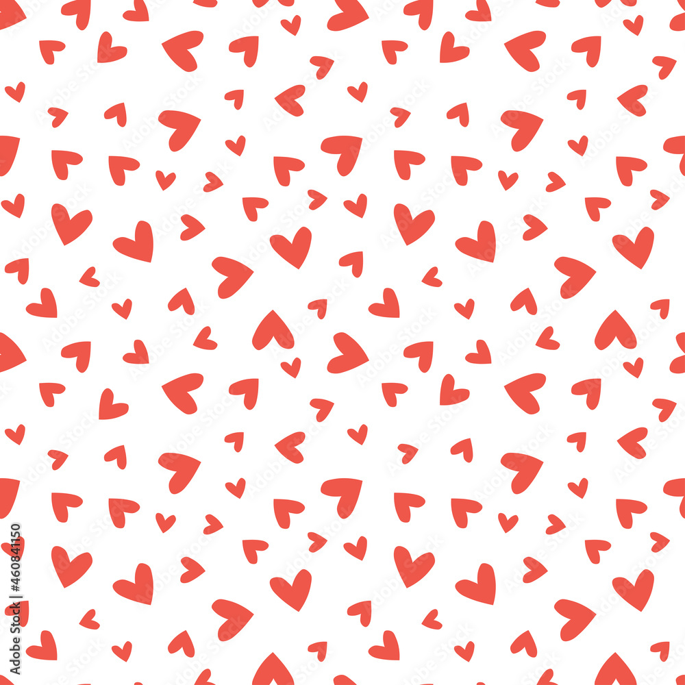 White seamless pattern with red hearts. White seamless pattern with red hearts.