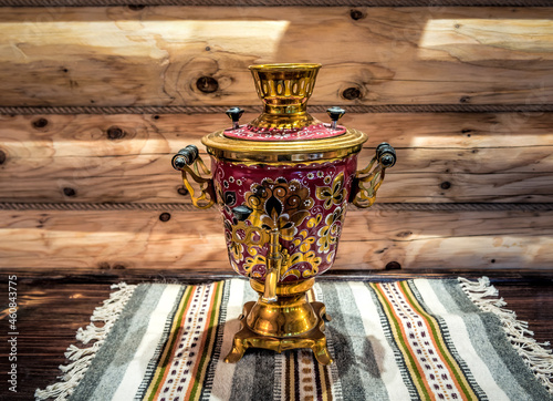 Copper samovar. A Russian kettle works on firewood