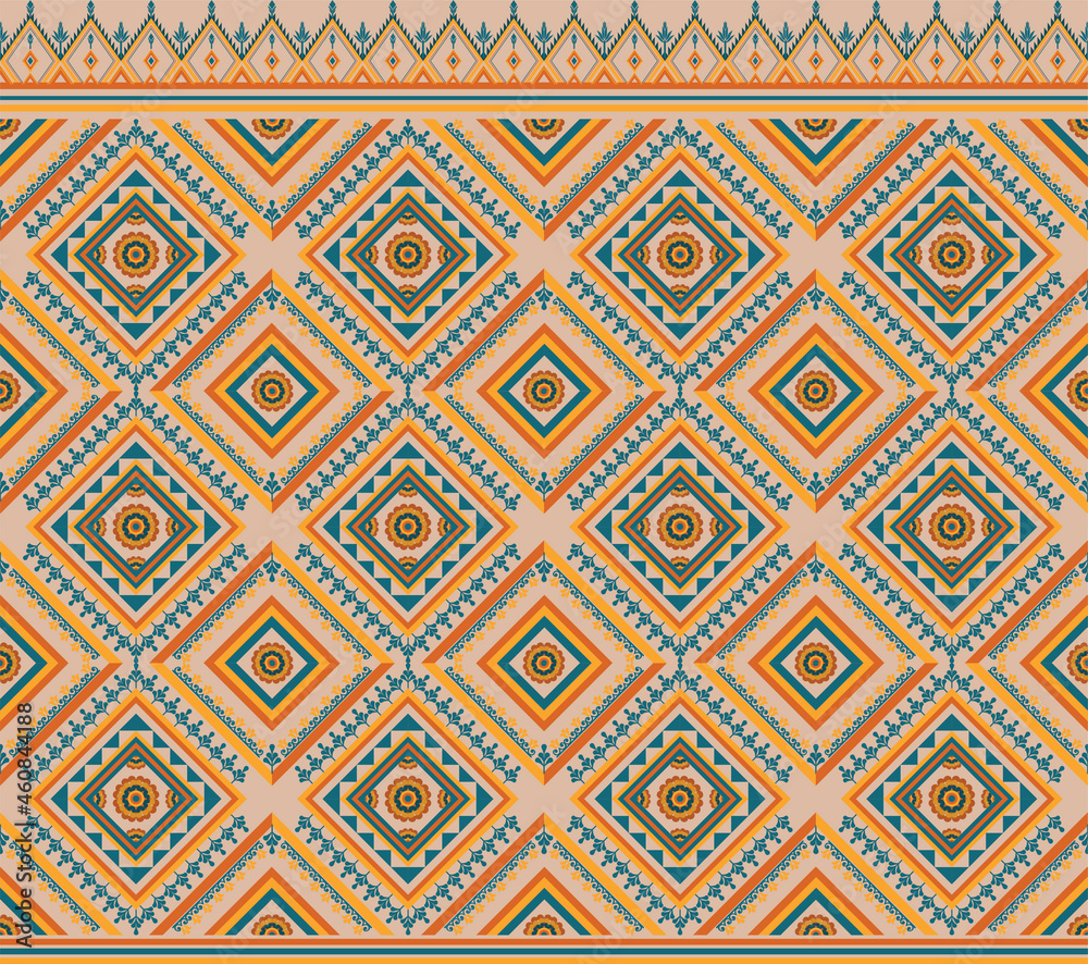 Ethnic fabric texture pattern Abstract Geometric Vector Aztec oriental illustration retro embroidery repeating ceramic tile