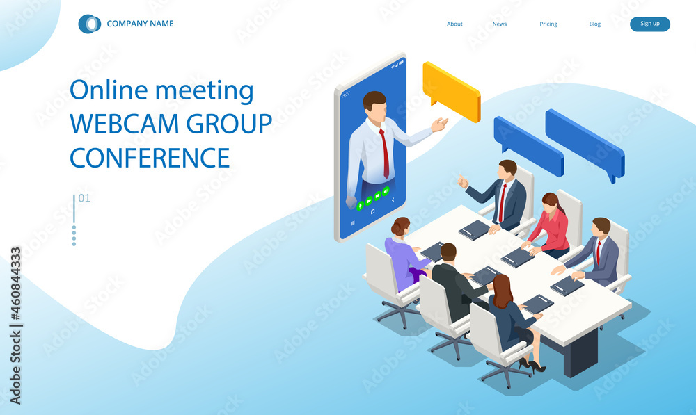 Isometric video conference. Online meeting work form home. Home office. Multiethnic business team. Isometric video conference. Online meeting work form home. Home office. Multiethnic business team.