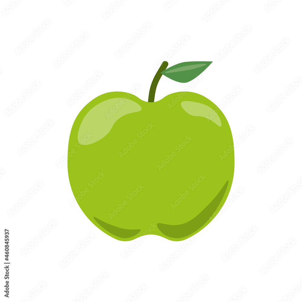 Juicy and fresh green apple flat icon. Pictogram in color for web. Line stroke. Isolated on white background. Vector eps10 Juicy and fresh green apple flat icon. Pictogram in color for web. Line stroke. Isolated on white background. Vector eps10
