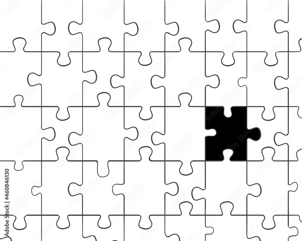 Abstract jigsaw puzzle outline with contrast black piece Abstract jigsaw puzzle outline with contrast black piece