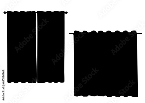 Long curtain for the room. Vector image.