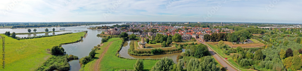 Aerial panorama from the historical city Gorinchem at the Merwede in the Netherlands