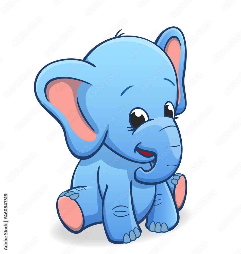cute infant baby blue elephant sitting and smiling