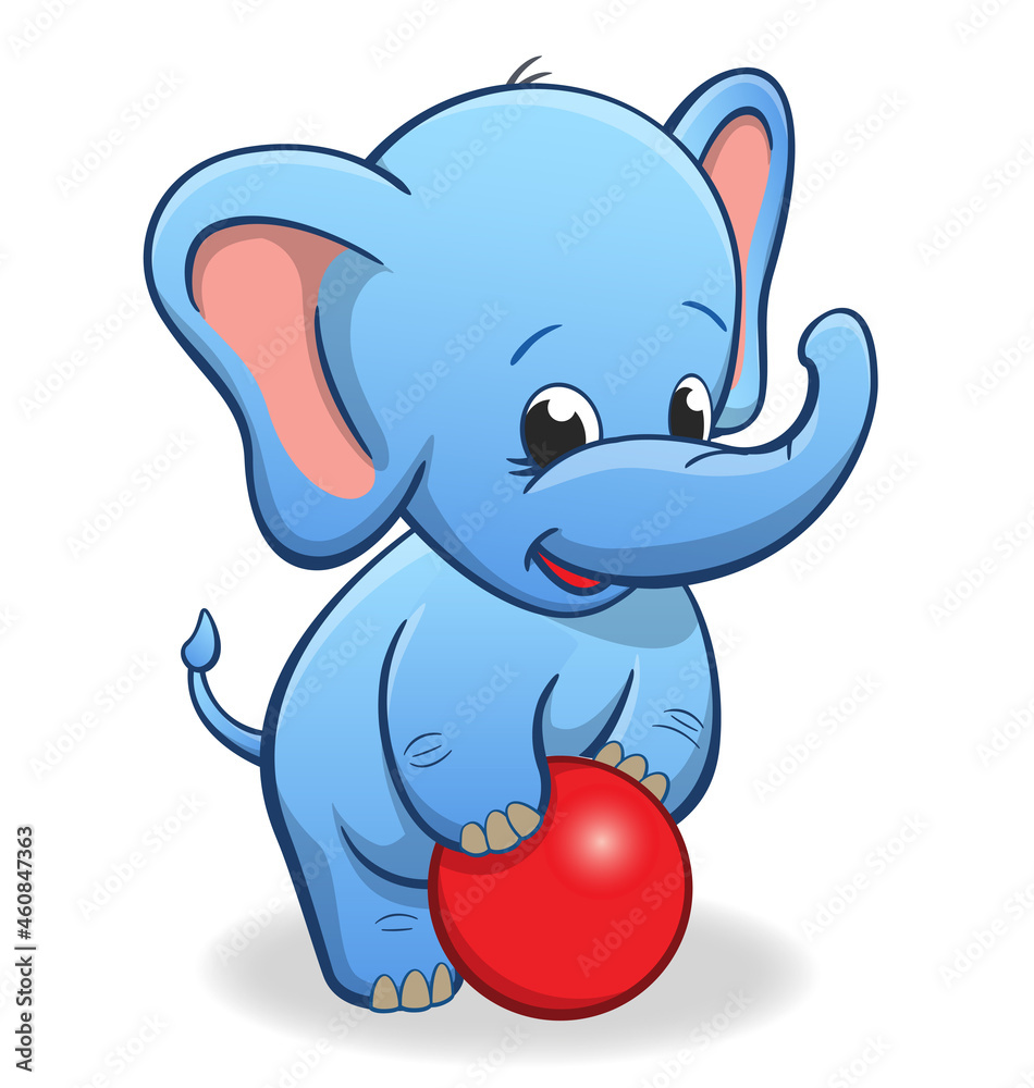 infant baby blue elephant playing with red ball infant baby blue elephant playing with red ball