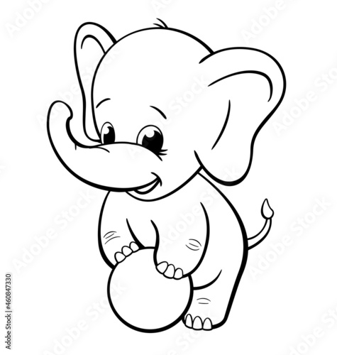 infant baby elephant playing with ball coloring book