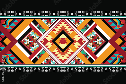 Geometric ethnic oriental ikat pattern traditional Design for background fabric wrapping clothing wallpaper Batik carpet embroidery style.