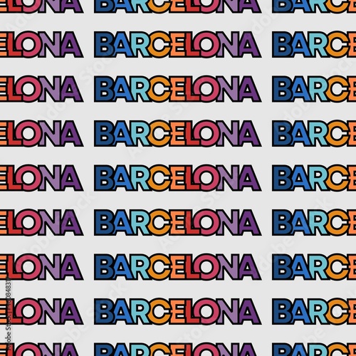 Seamless pattern of text barcelona spain in rainbow scheme colour on top of light background photo