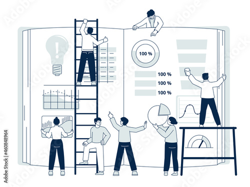 Collaboration concept. Creative teamwork, people collaborate plan. Dashboard development network, innovation business analytics recent vector scene