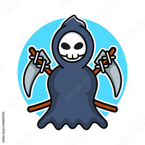 Cute grim reaper cartoon vector illustration 