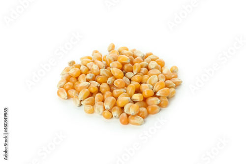 Handful of corn seeds isolated on white background